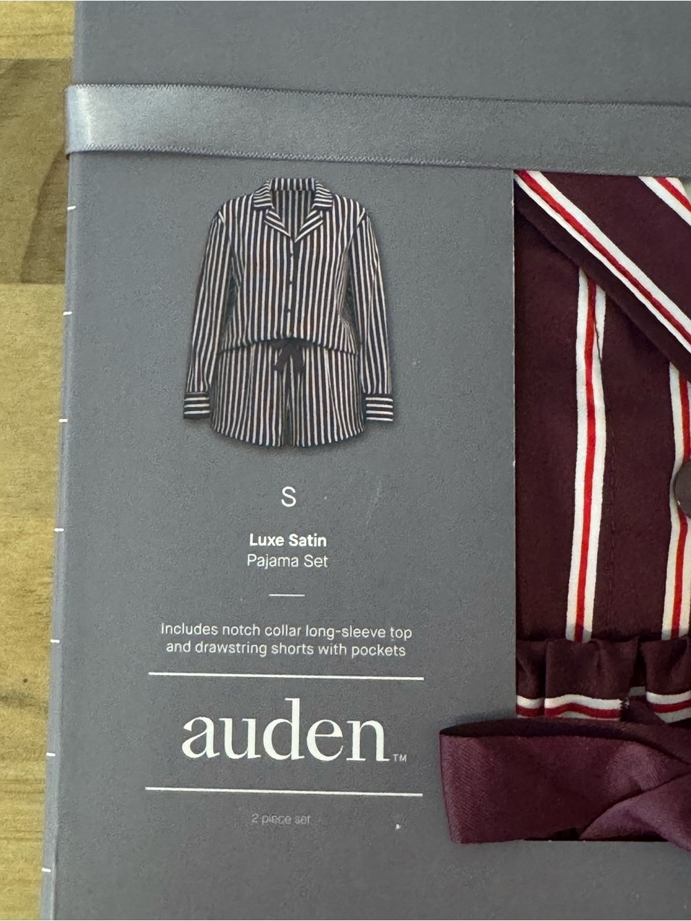 Auden Burgundy Striped Satin Pajama Set - Picture 3 of 4